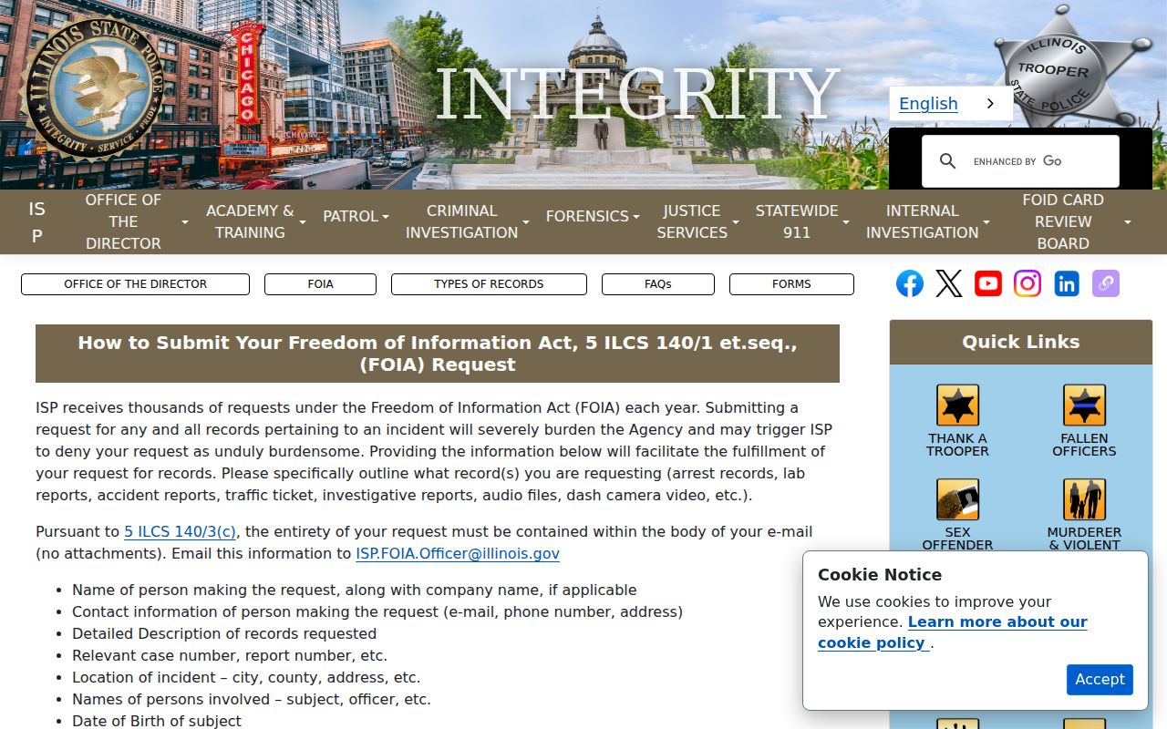 Union County arrest records Illinois State Police FOIA channel