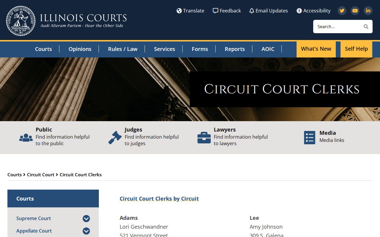 Union County court case records circuit clerk directory
